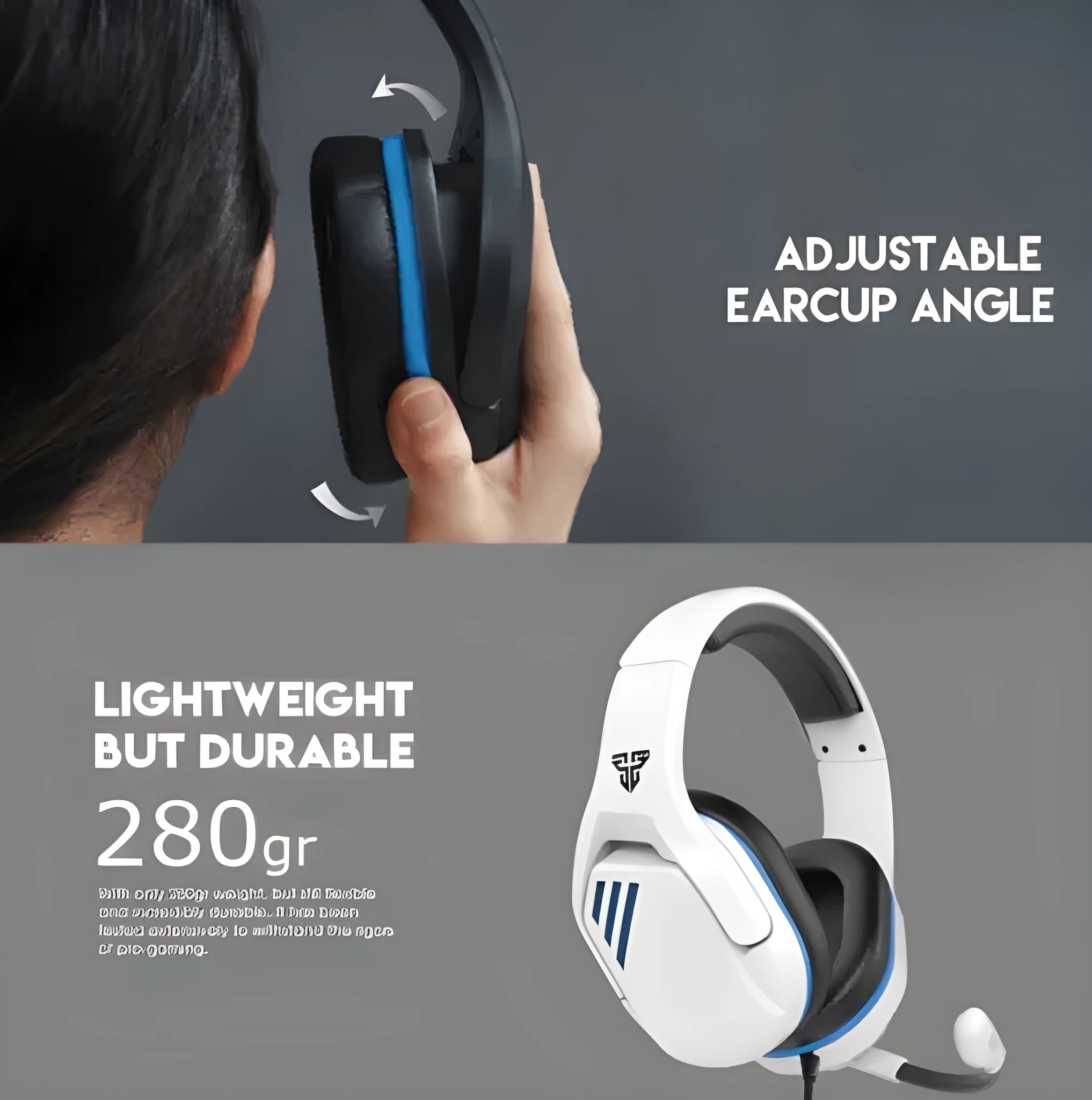MH86 black and white wired USB gaming headset with microphone and 50mm drivers