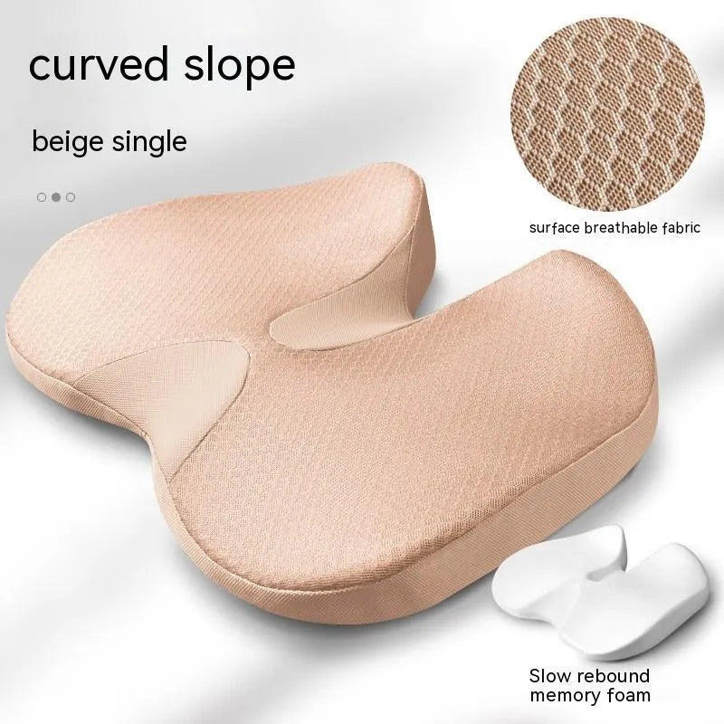 Curved bevel seat cushion in beige colour with memory foam for tailbone and driving support