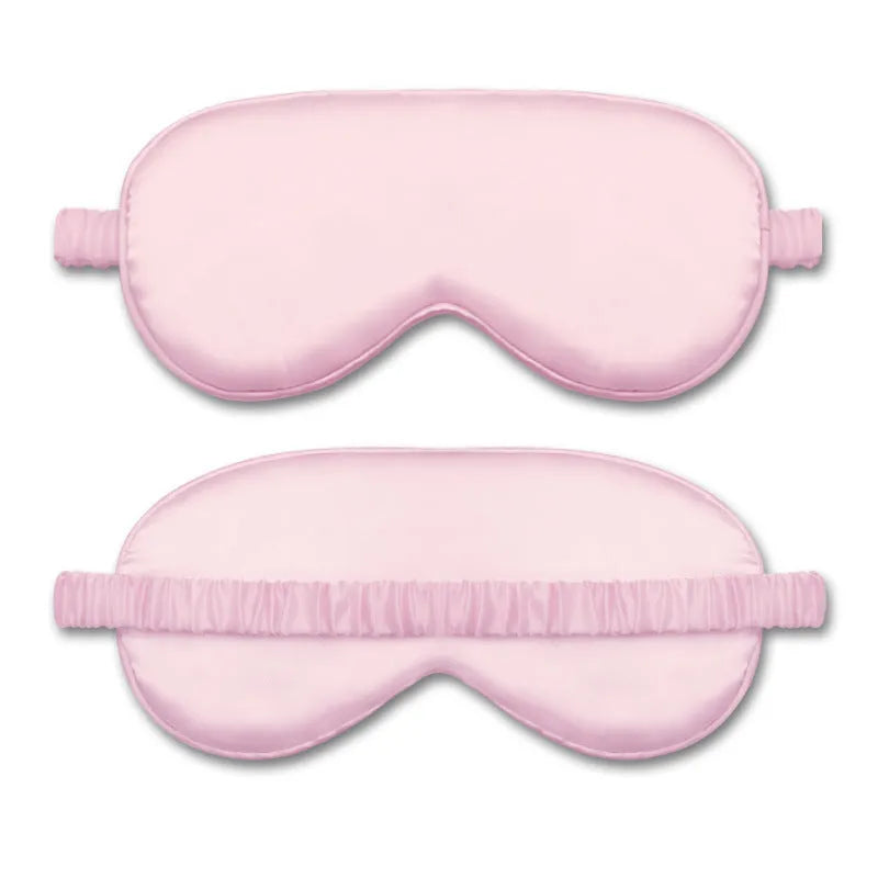 Reversible silk-like sleep eyeshade shown in multiple colour options including sky blue, wine red, and black.
