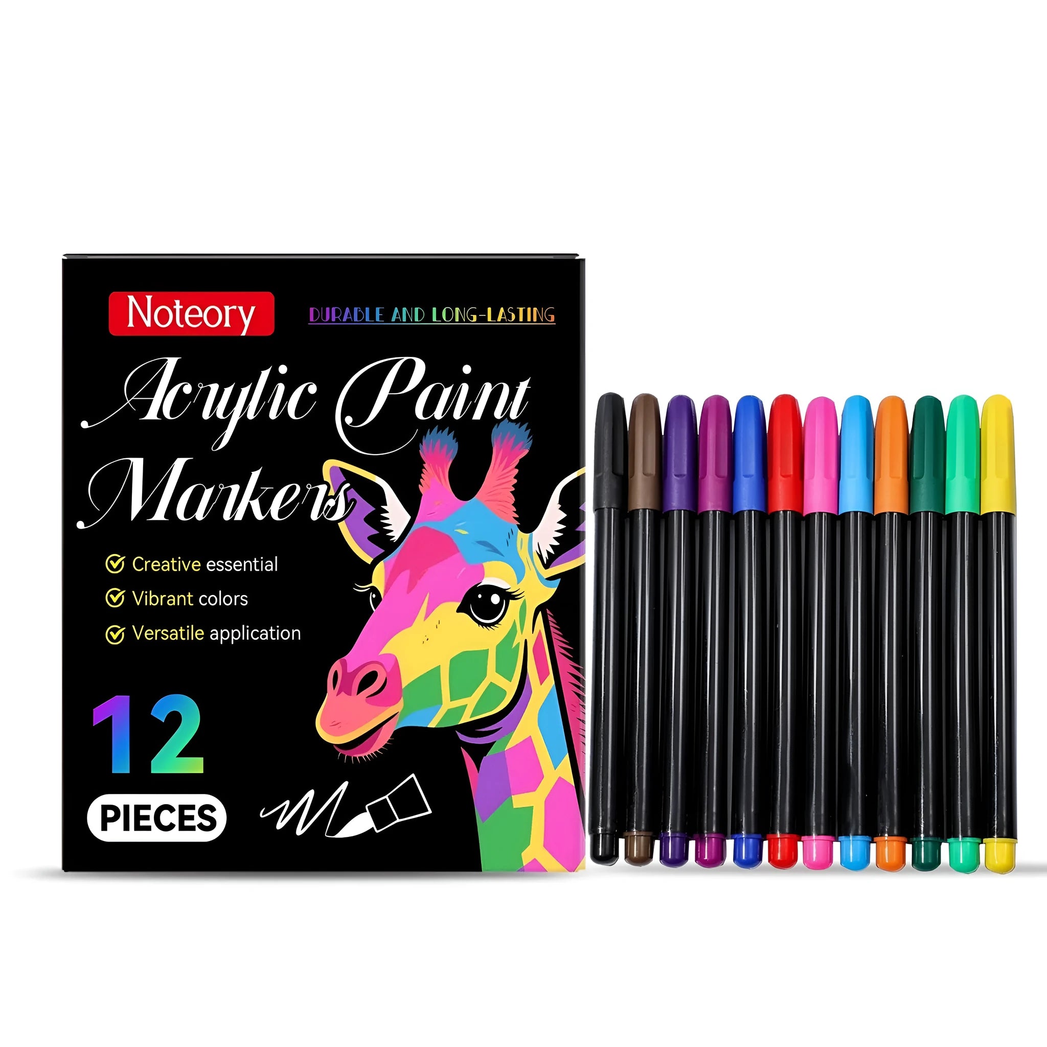 Pack of twelve acrylic paint markers with fine tips for art and crafts