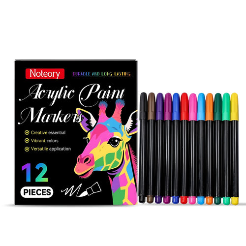 Pack of twelve acrylic paint markers with fine tips for art and crafts