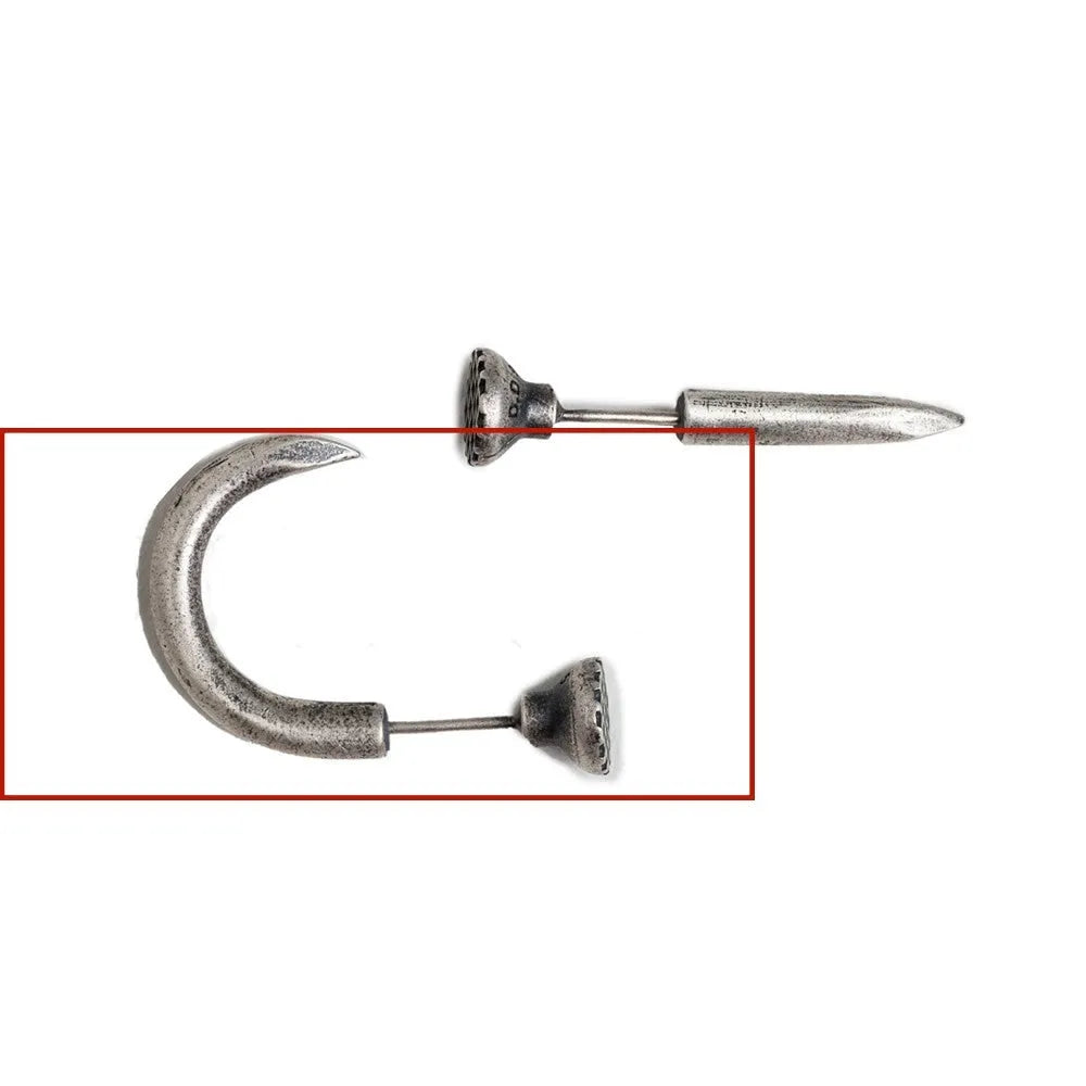 S925 sterling silver nail-shaped stud earring on an ear hook, punk style.