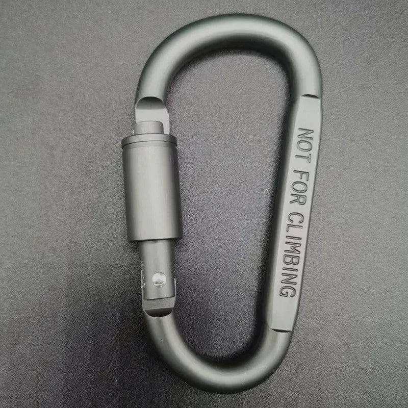 D-type aluminium locking carabiner measuring 8cm in multiple colour options
