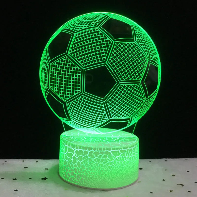 3D creative colour football night light with acrylic panel on ABS base, showing seven colour options.