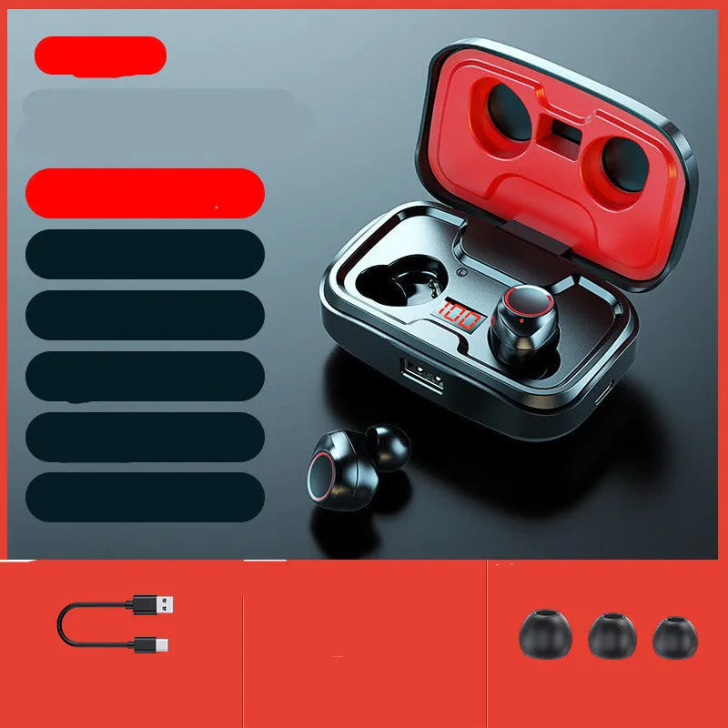 Black wireless Bluetooth in-ear earphones showing earpiece design