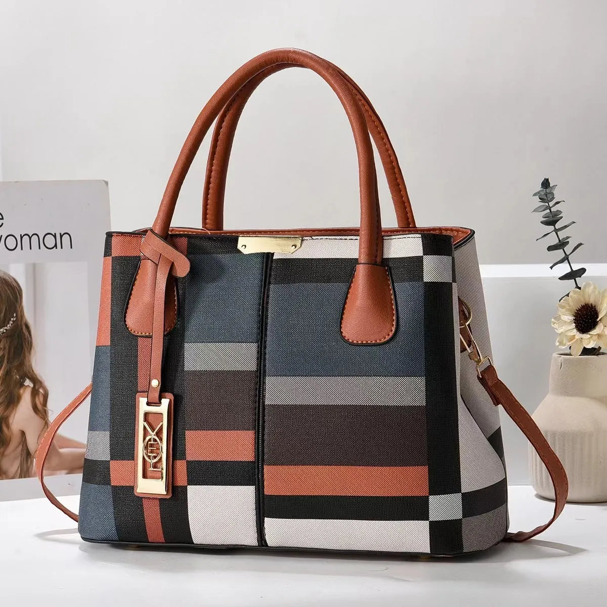 Soft PU women's shoulder bag in horizontal square shape with leather strap, available in multiple colours