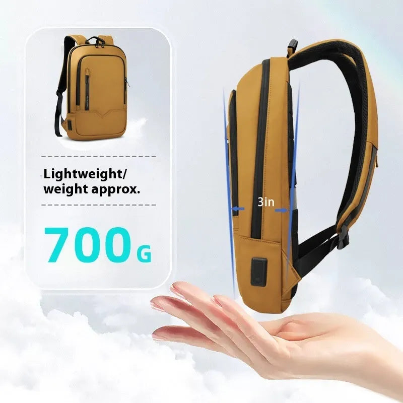 Lightweight polyester commuter backpack with USB port in olive green colour