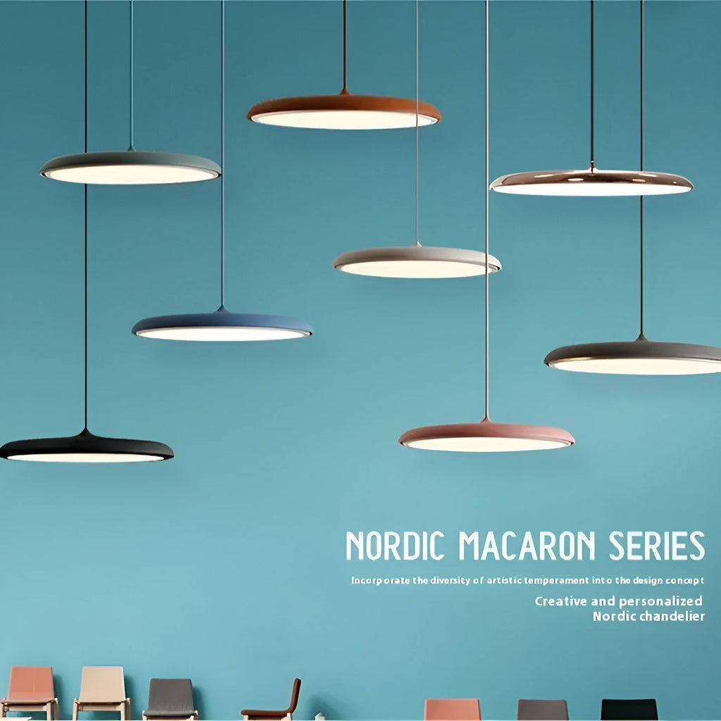 Modern Macaron Flying Saucer Artistic Chandelier with LED Tri Colour Dimming for Dining Room