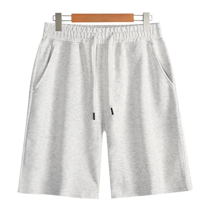 Cotton straight-leg summer shorts in light grey colour showing micro-elastic fabric texture