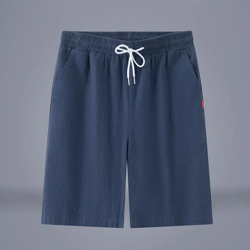 Cotton and linen cropped trousers with drawstring waist in solid colour on hanger