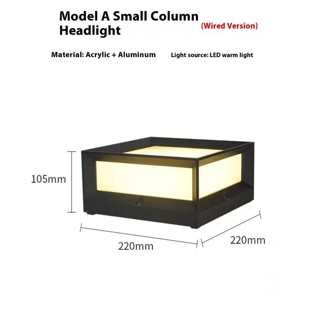 Silver aluminium solar-powered LED column light for outdoor wall mounting.