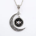 Triple moon goddess pendant necklace on 50cm chain with glass and alloy construction