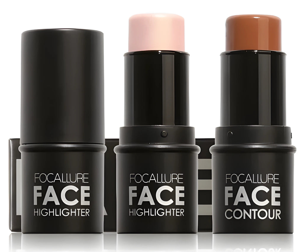 Face contour highlighter cosmetic powder compact with four colour options A, B, C, D.