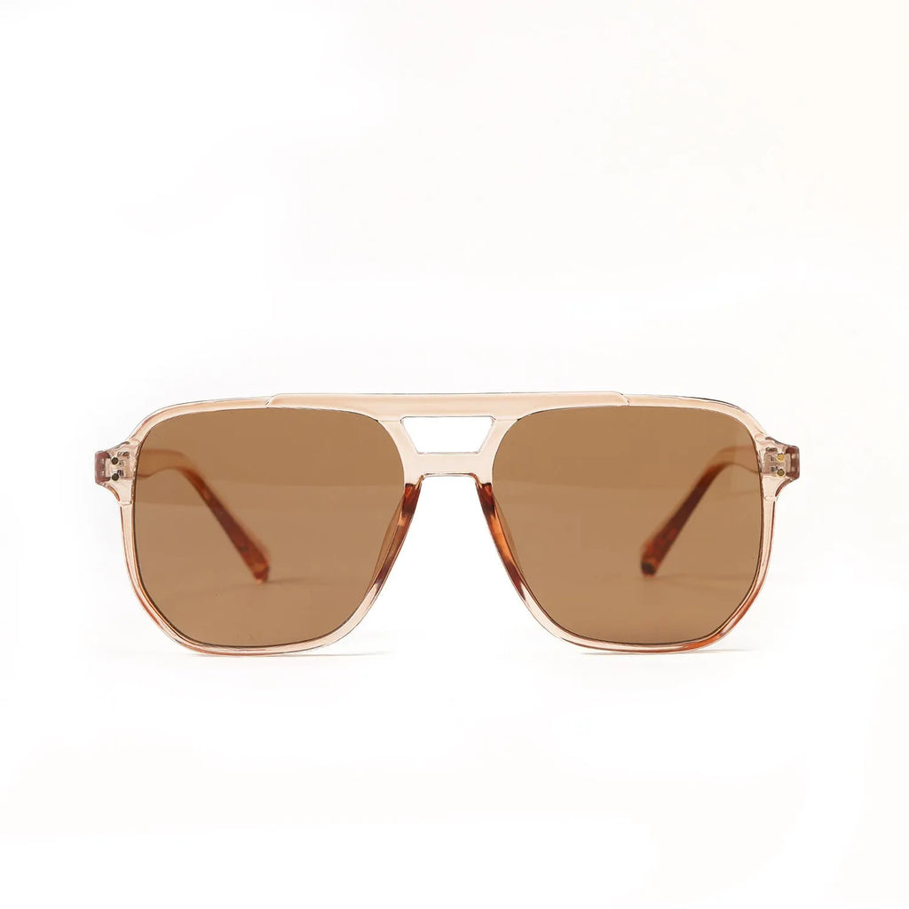 Women's square double beam fashion sunglasses with UV400 protection in light tea colour