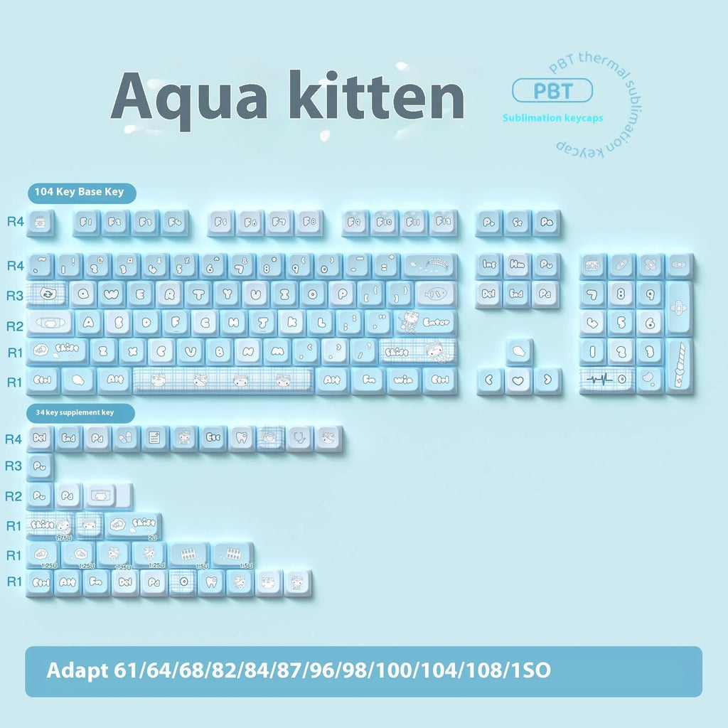 Watercolour kitten design custom keycap set for mechanical keyboards in PTB material