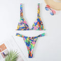 Women's floral printed bikini swimsuit in polyester fabric showing colour options