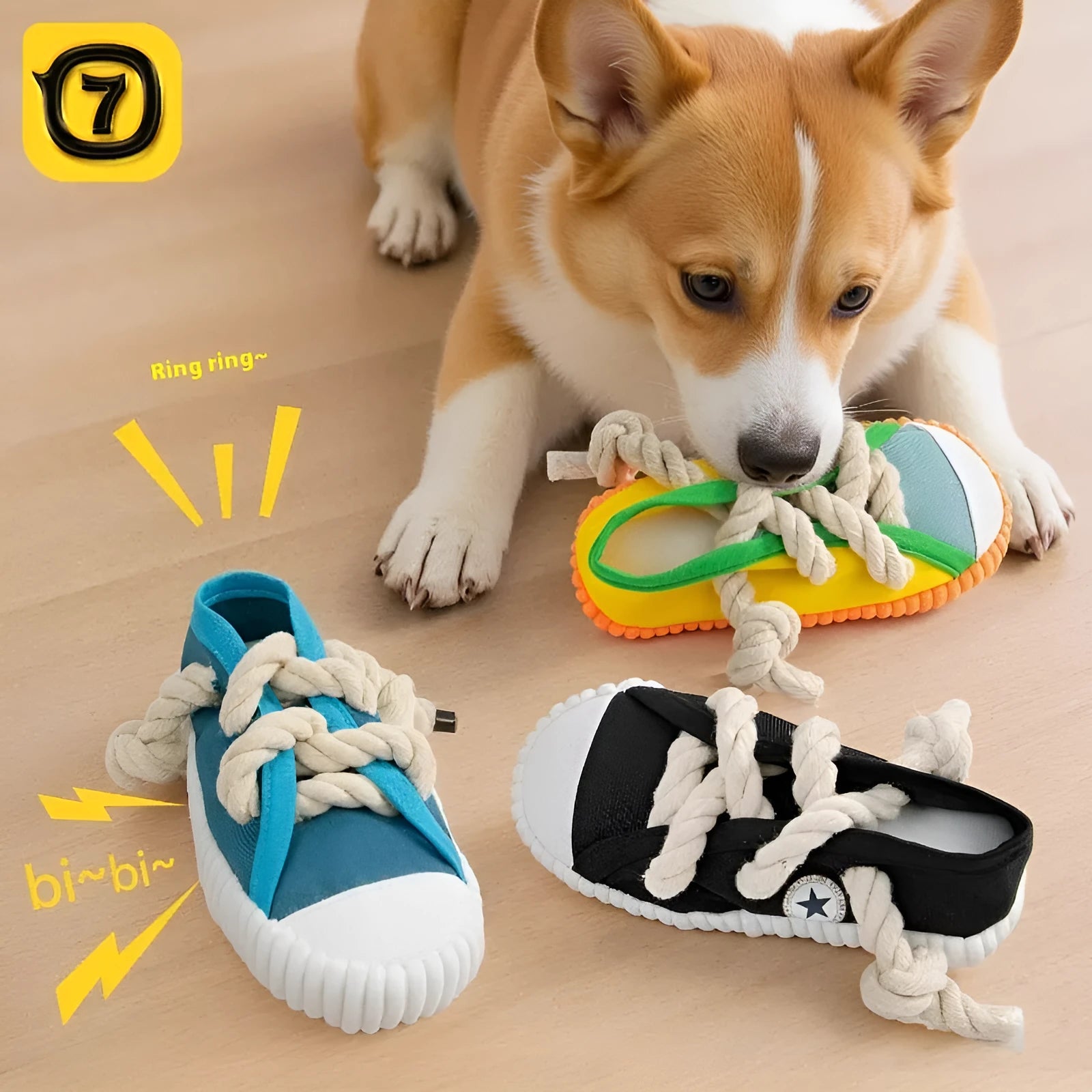 Plastic slipper-shaped dog chew toy in yellow colour for teething relief