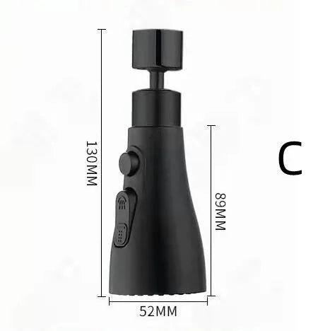 Silver universal pressurised kitchen faucet sprayer with rotating head and three-mode selector