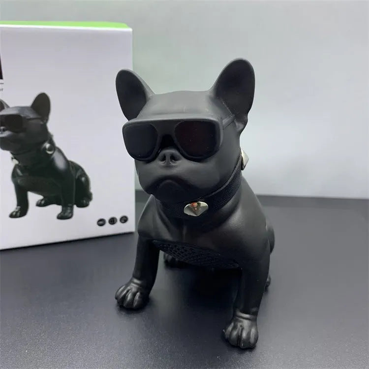 Mini bulldog-shaped Bluetooth speaker in black colour showing front design detail