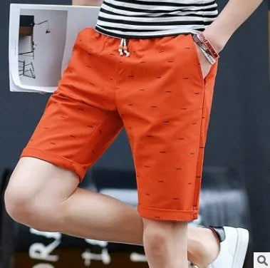 Men's cotton summer shorts in seven colours showing mid-rise waist and lace-up placket design