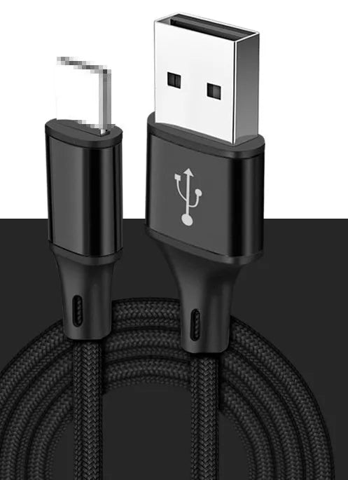 Long mobile phone data cable in multiple colours with Type-C and USB connectors