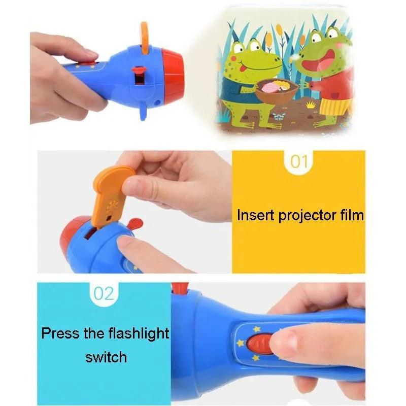 Kids story projector torch with clip-on discs for bedroom ceiling projection