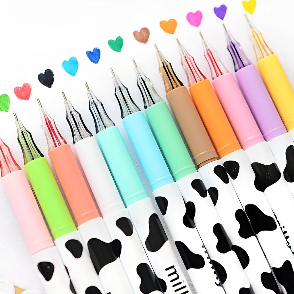 12-colour cow gel pen set with 0.38mm fine tips in plastic shells