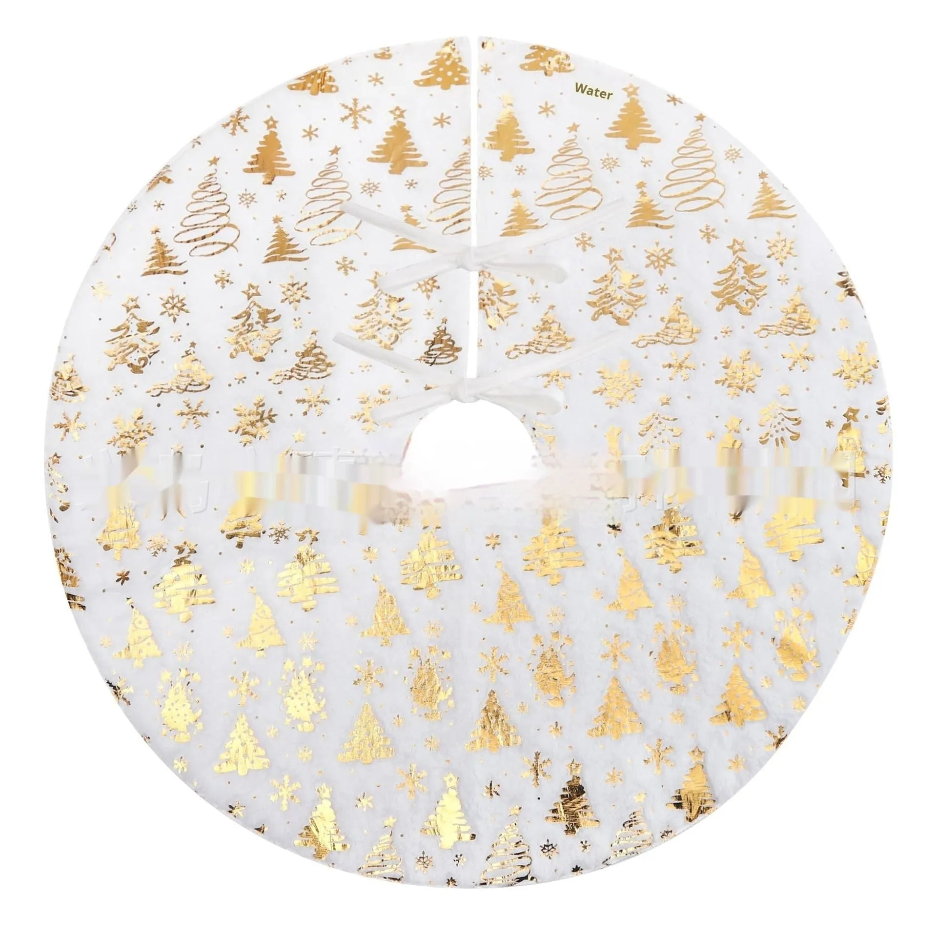 Plush red Christmas tree rug with snowflake XINGX pattern on a wooden floor
