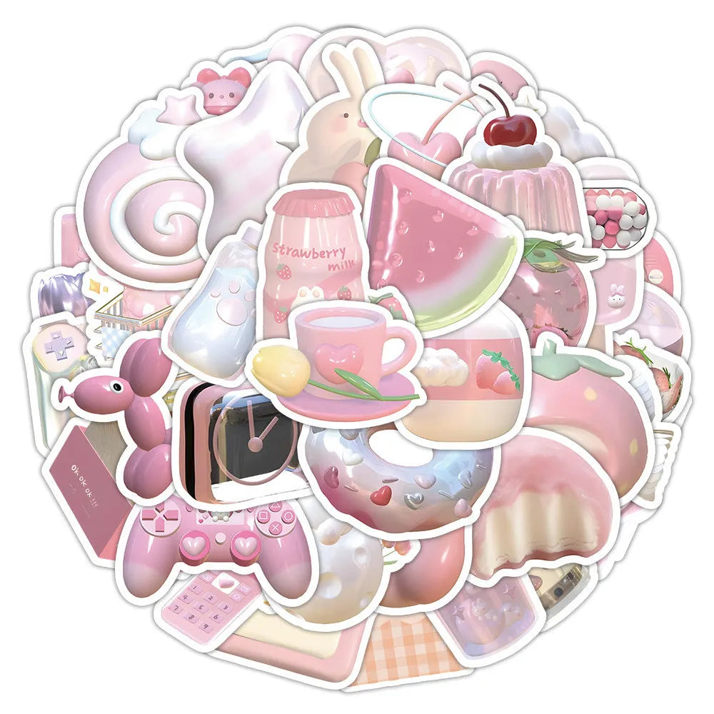 Pink girl heart 3D decorative stickers sheet with 63 pieces showing two pattern designs