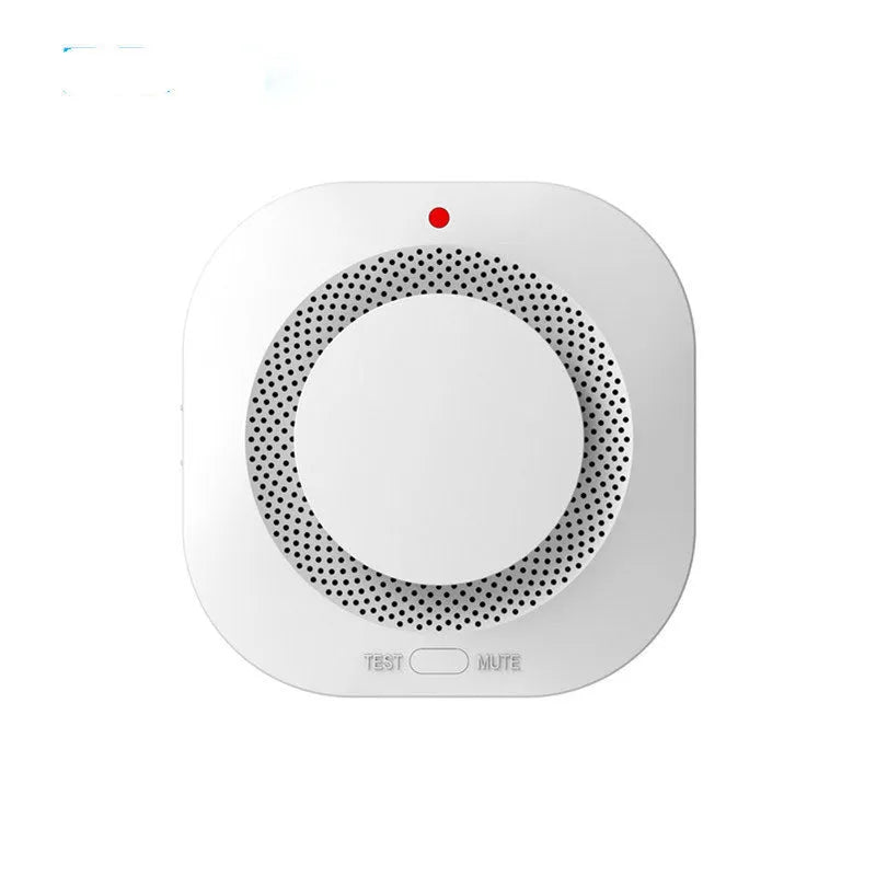 White wireless smoke detector fire alarm with DC9V battery slot and 433MHz wireless signal
