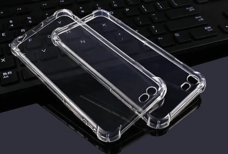 Clear transparent TPU shockproof protective case for iPhone shown on a phone