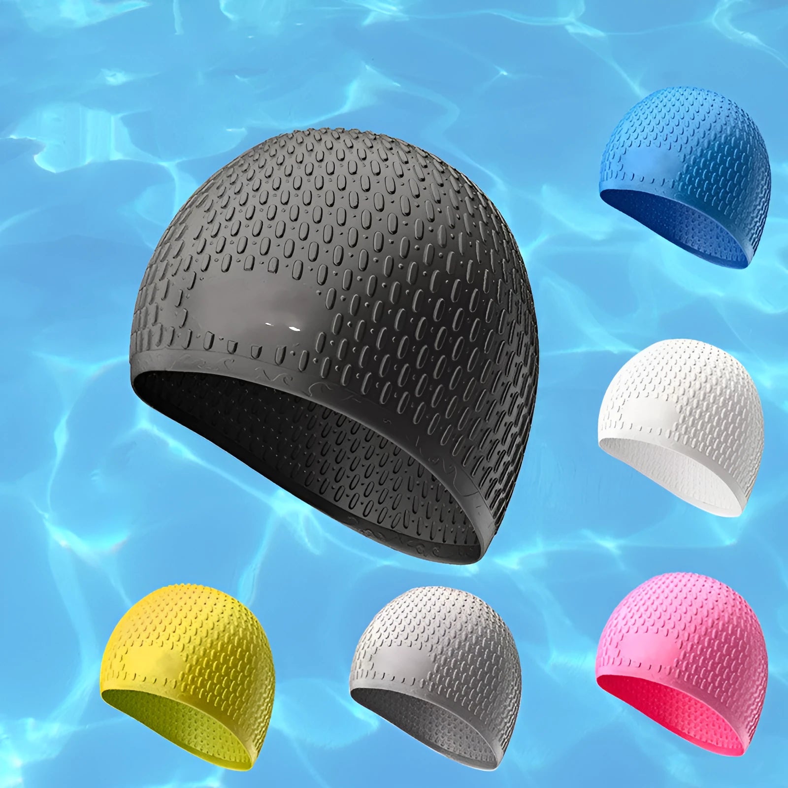 Solid colour silicone swimming cap in water drop shape for adult swimmers
