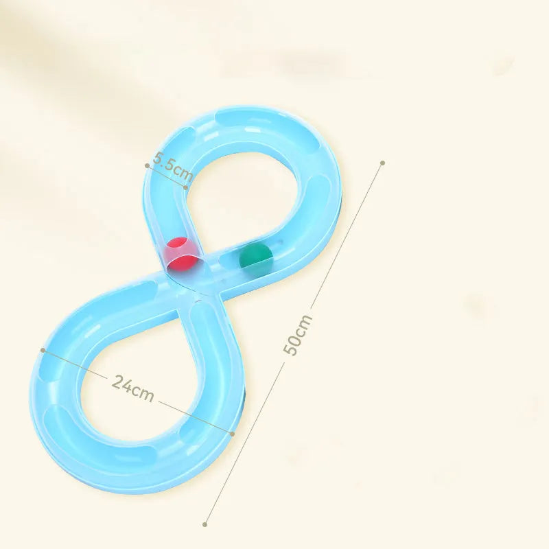 Blue and white interactive cat toy turntable track ball set with teasing stick for kitten play