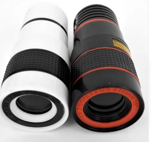 12X magnification black phone telescope with adjustable clip for smartphone cameras.