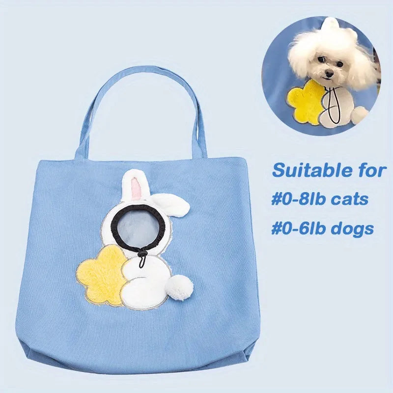 Canvas pet carrier bag with safety zippers and adjustable elastic side opening for dog or cat