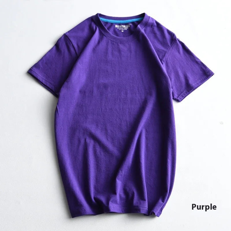 Men's solid colour round neck cotton t-shirt on a hanger