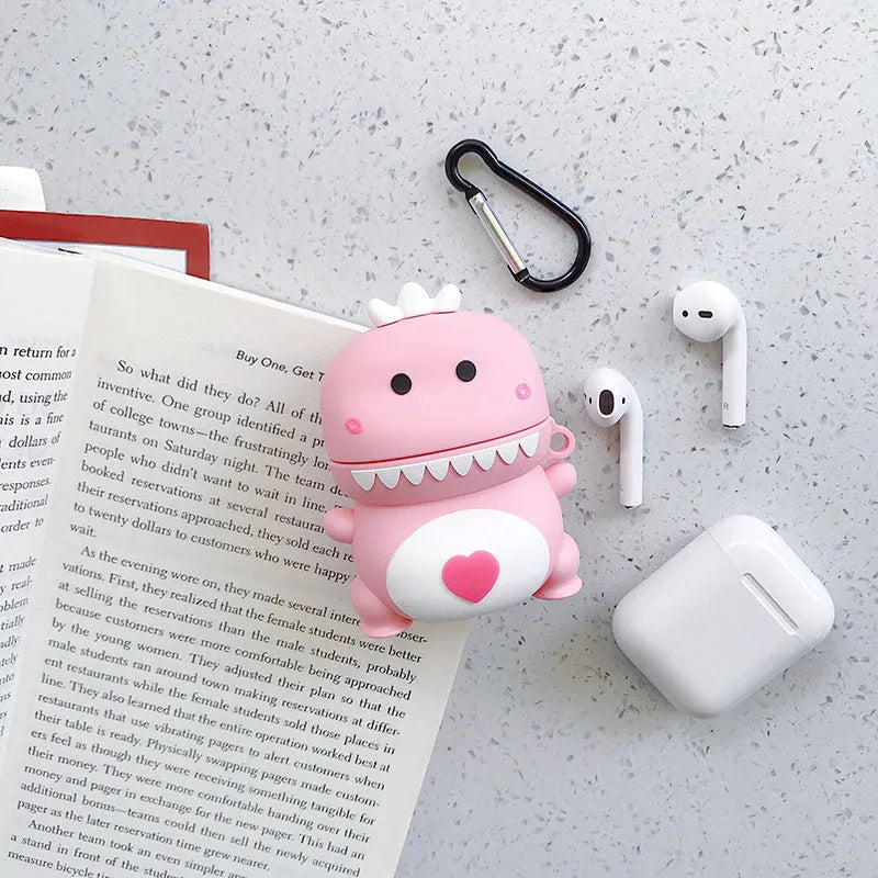 Silicone AirPods case cover with cartoon animal design in multiple colour options