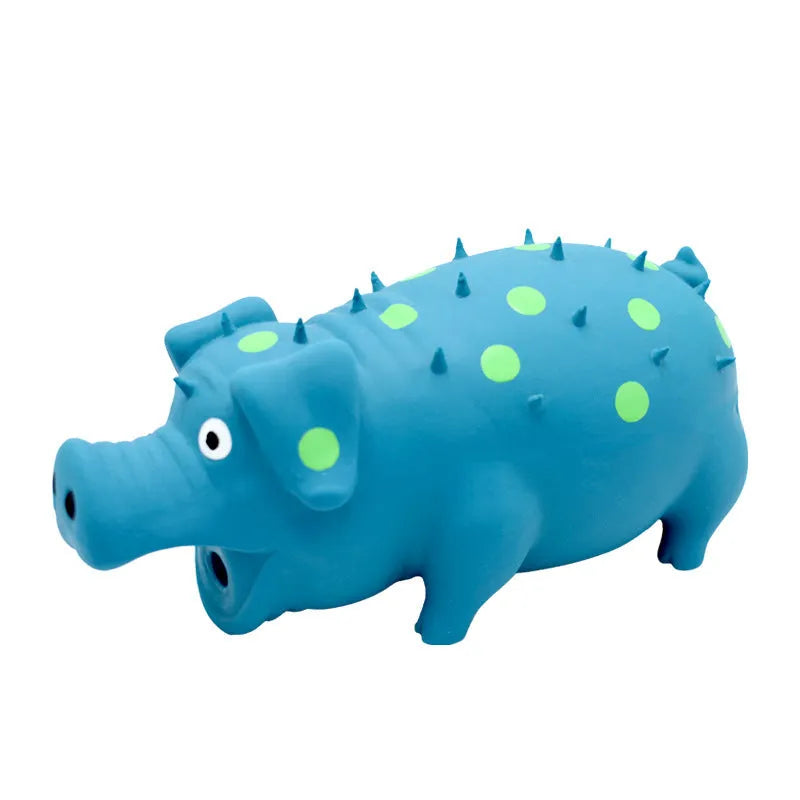Latex pig-shaped dog chew toy with squeaker for teeth cleaning in assorted colours