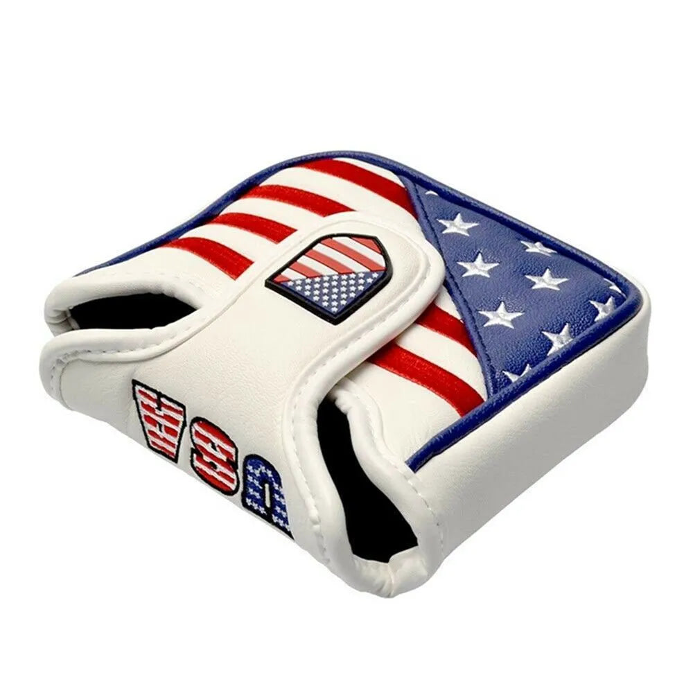USA flag pattern golf putter cover in White Square colour made from PU synthetic leather with star and stripes design