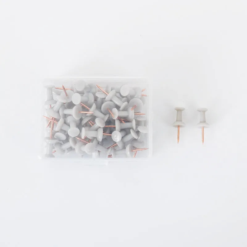 Morandi colour pushpins set showing push-button, five-pointed star, and button-style decorative nails