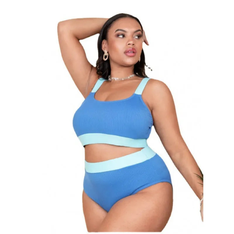 Polyester women's high waist bikini set with split sides in picture colour