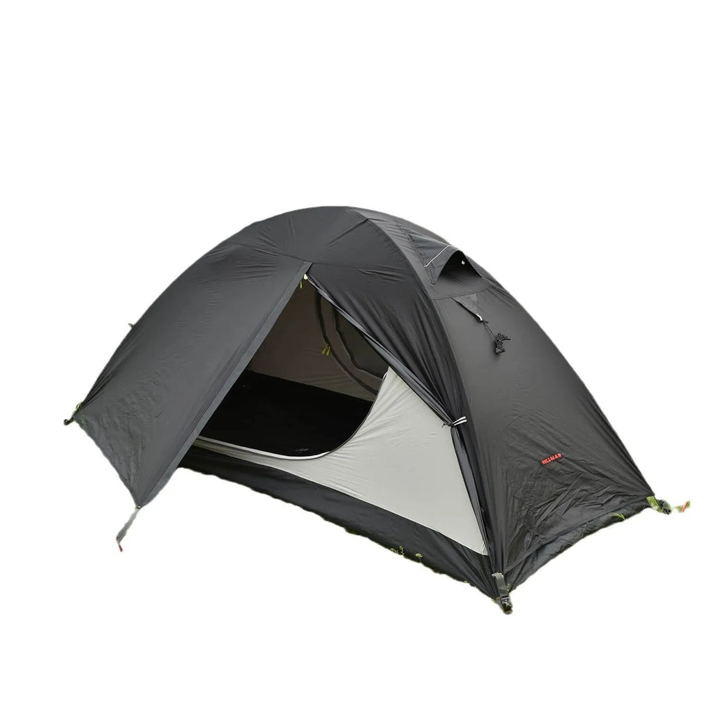Single person double layer tent with aluminium poles in red, black, or orange colours