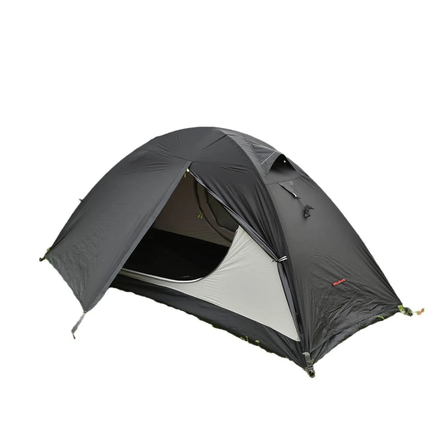 Single person double layer tent with aluminium poles in red, black, or orange colours