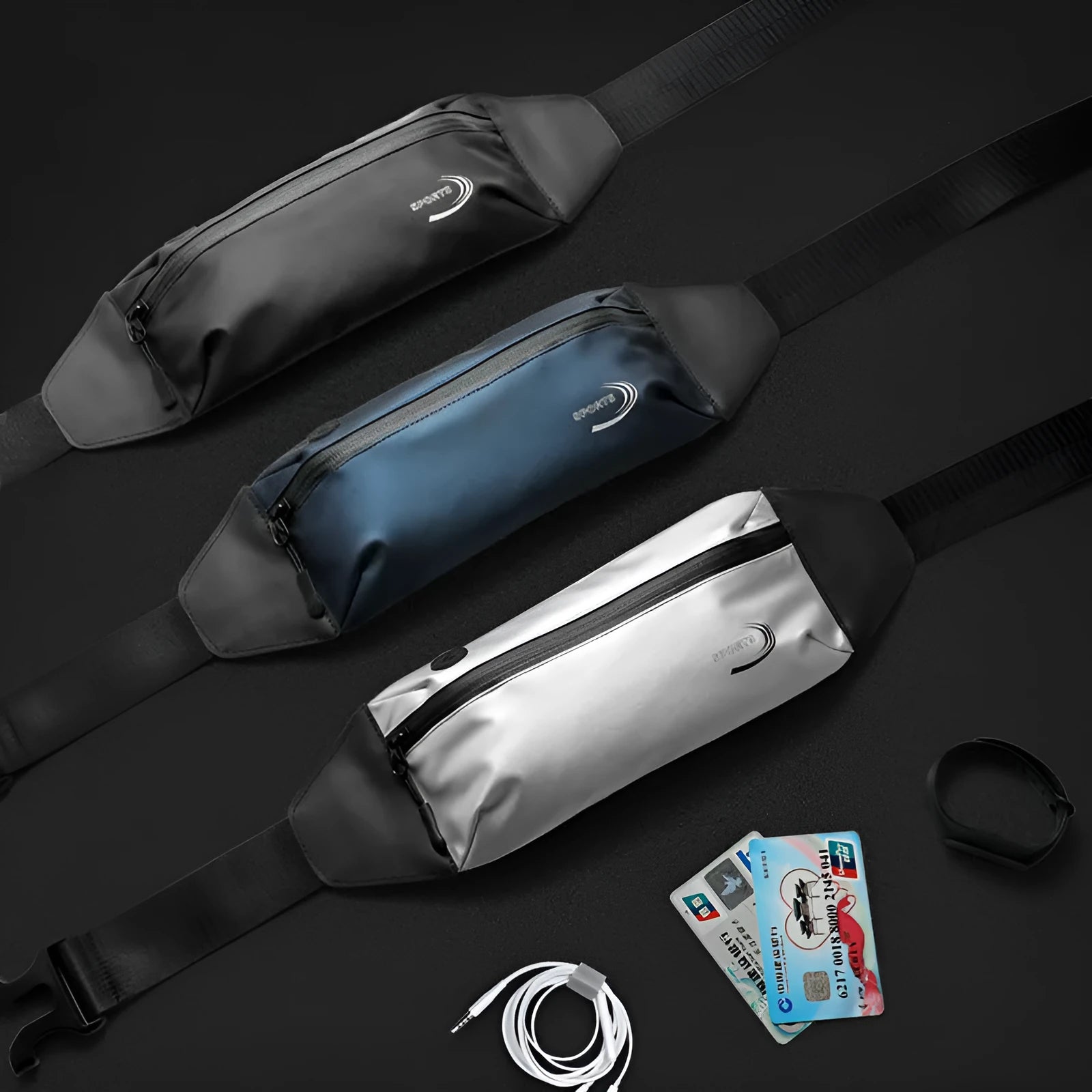 Men's waterproof waist bag in blue colour with adjustable strap for sports activities