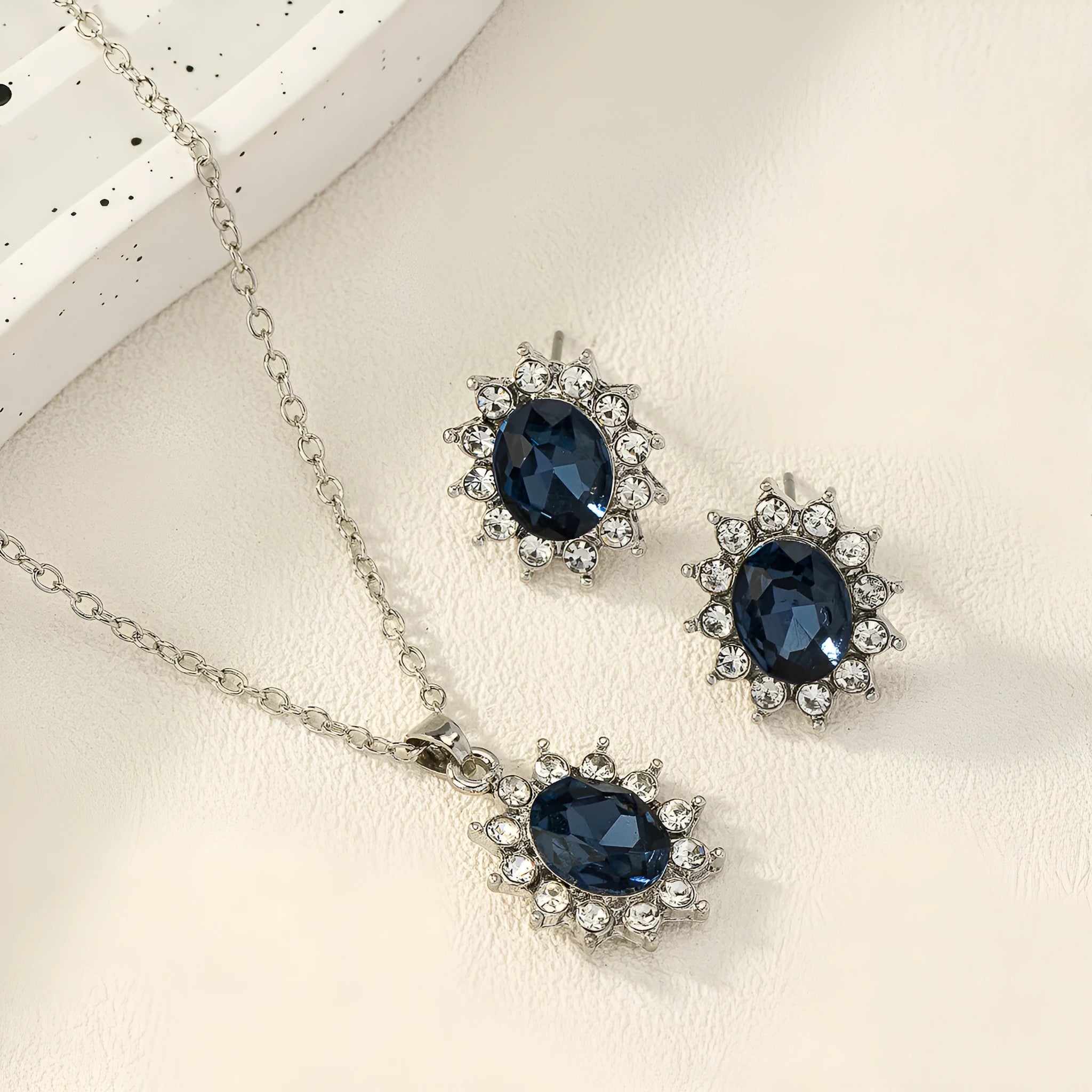 Sunflower zircon ear stud and necklace set in electroplated alloy jewellery with regular chain