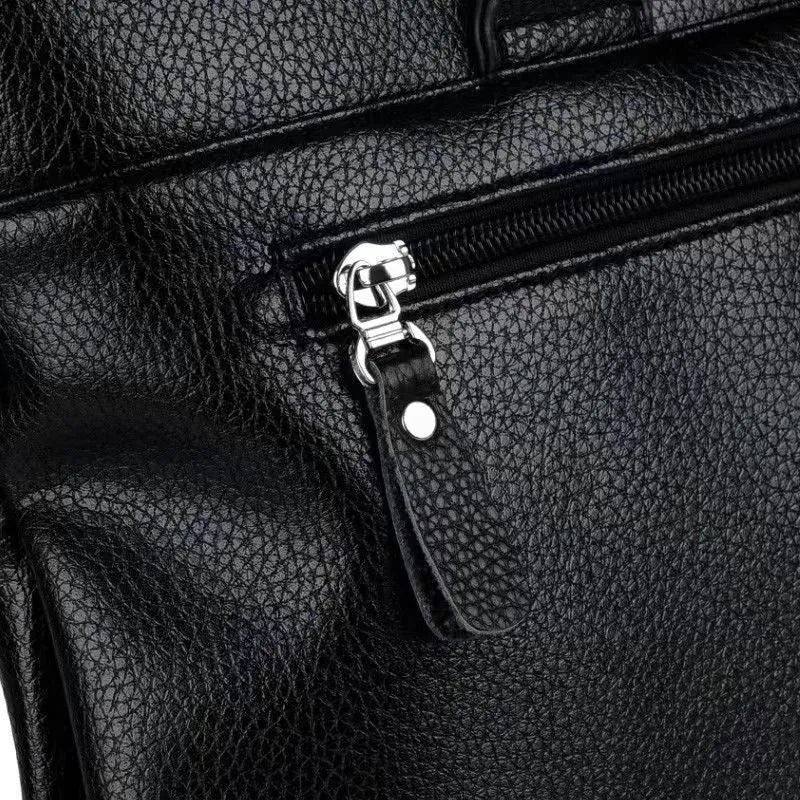 Black and brown PU leather men's crossbody messenger bag with splicing style.