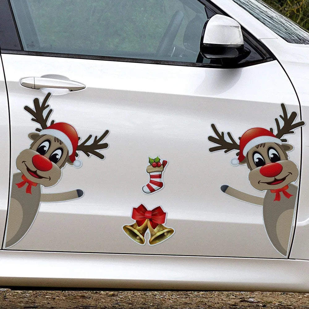 Colourful cartoon Christmas elk with bells magnetic bumper sticker with luminous reflective properties