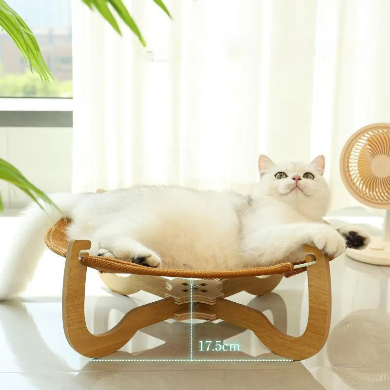 Brown woven rattan pet hammock bed measuring 46cm square with 17.5cm height