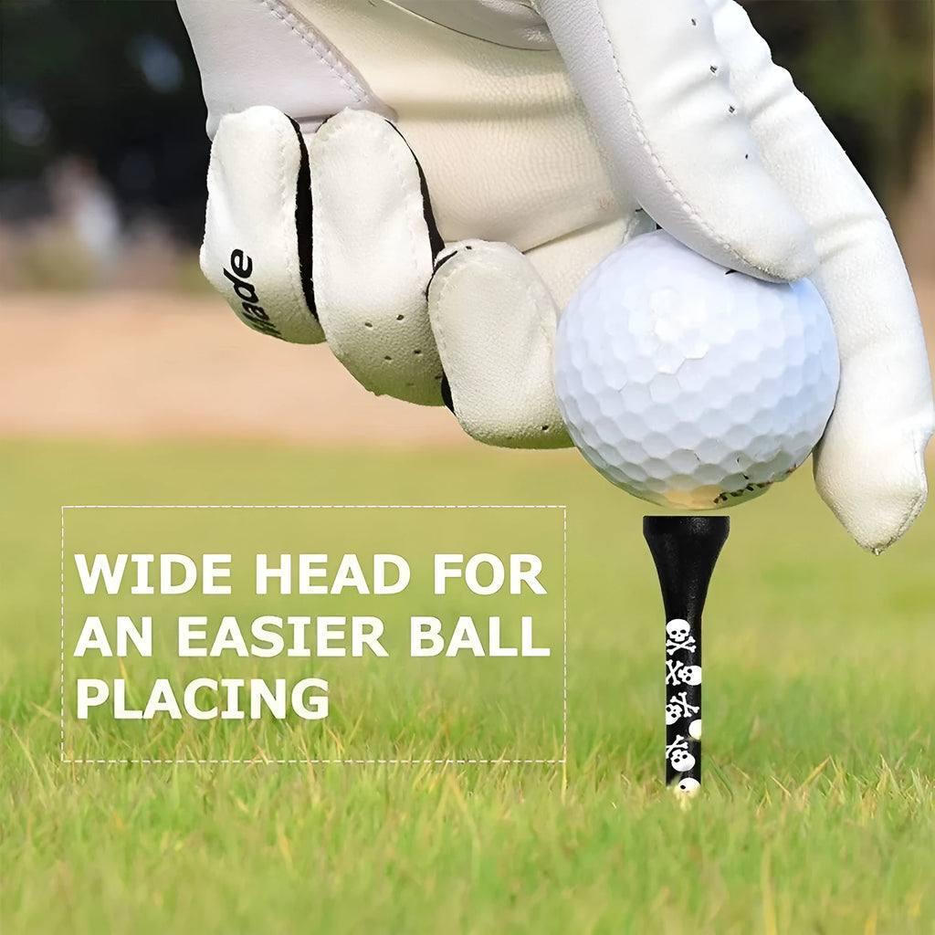 Black skull print bamboo golf dowel pins in 70mm and 83mm lengths for spike replacement