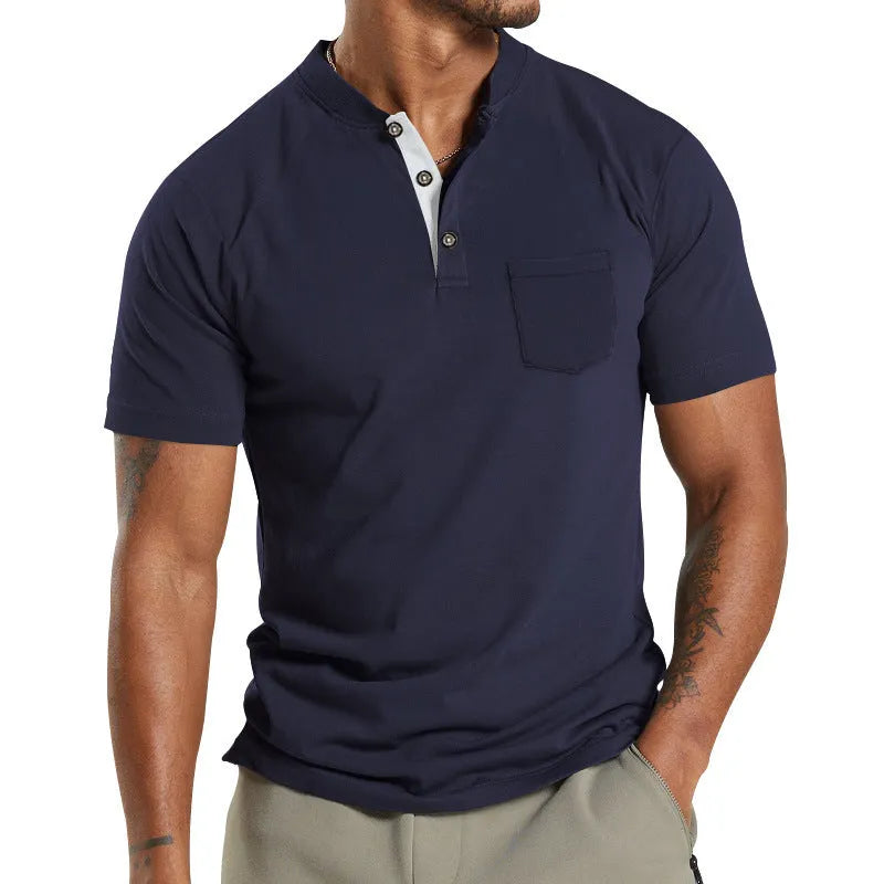 Men's plus size solid colour short sleeve shirt with a button chest pocket, shown in Army Green.